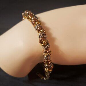 Stainless Steel adjustable Bracelet 3 mixed metal bronze gold silver